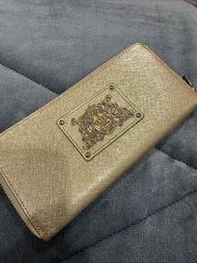Juicy Couture Gold Metallic Zip Wallet with Emblem